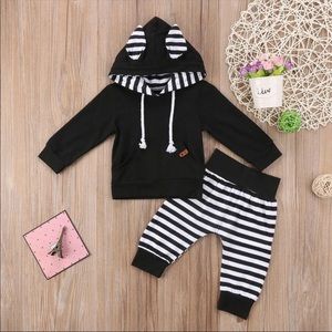 Baby Boy Toddler Ear Hoodie T-shirt Outfit Set